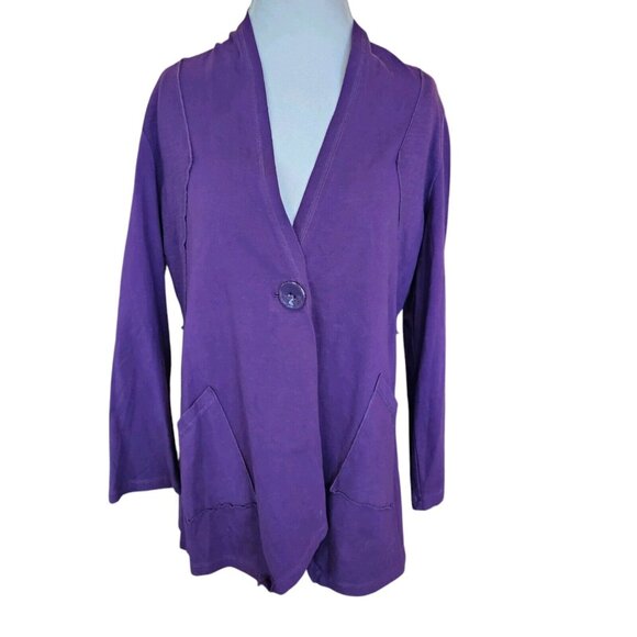 Habitat Womens M Purple Cardigan Sweater Jersey Knit Stretch 1 Button Lagenlook - Picture 9 of 9